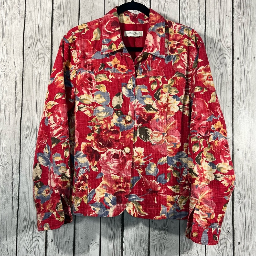 Coldwater Creek Floral Print Button Up Lined Jacket